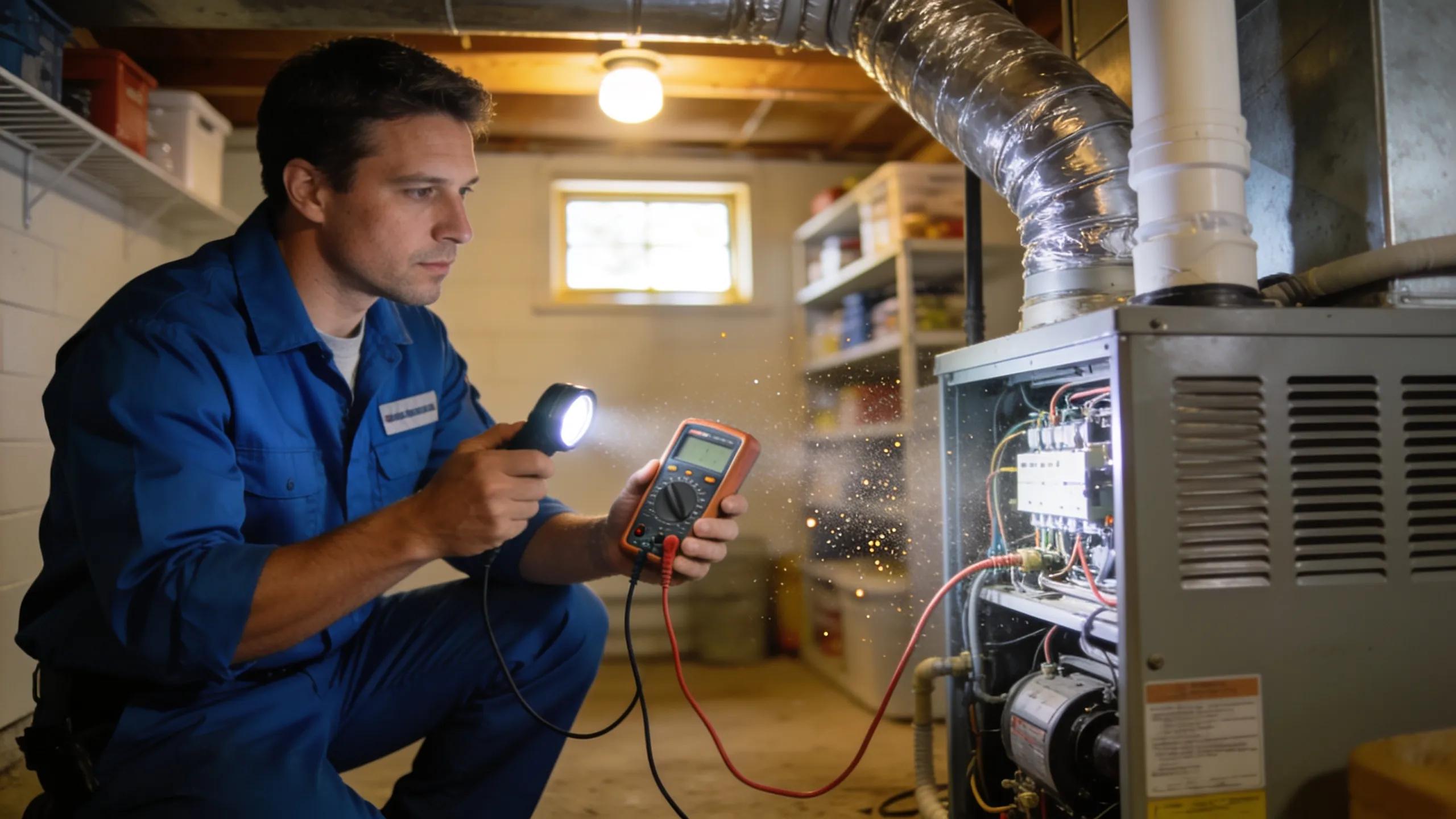 HVAC technician inspecting a system to identify common sources of noise in a residential home