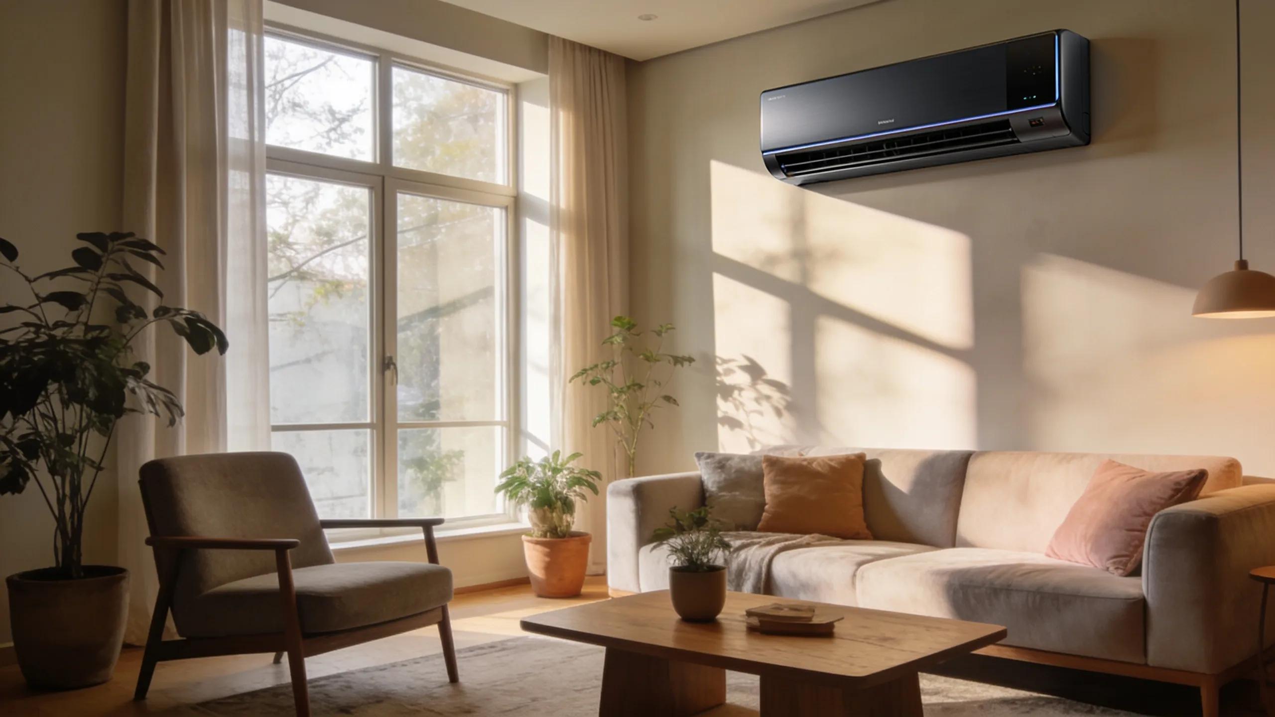Energy-efficient HVAC system in a serene living space, promoting comfort and tranquility